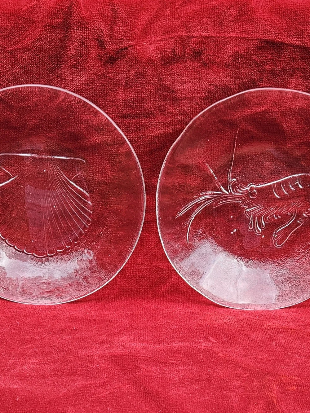 Set of 4 Clear Glass Seafood Motif Plates Appetizer Sized